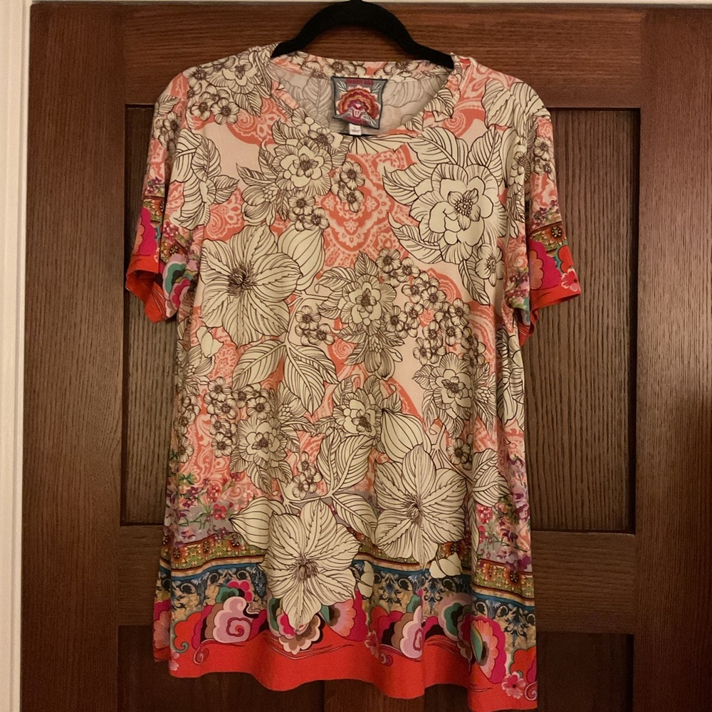 Johnny Was "The Janie Favorite" Floral Paisley Short Sleeve Swing Tee Large ❤️❤️